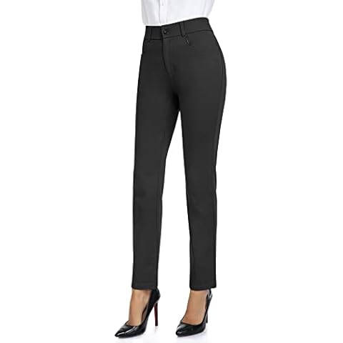 RIMLESS 7 Women's Wrinkle Free Relaxed Fit All Day Straight Leg Pant Dressy Slacks P23-Black-XL Cover
