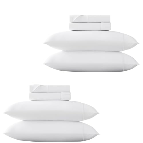 Image of THREAD SPREAD 100% Egyptian Cotton Sheets Queen Size - Luxury 1500 Series Queen Sheet Set Egyptian Cotton (Pack of 2, White), Silky Soft, Sateen Weave, Cooling & Breathable, 17 inch Deep Pocket Bed Set