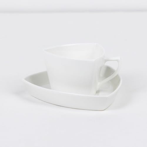 Image of GOLDEN QUEEN'S Cup & Saucer Set | Perfect for Hosting & for Tea /Coffee Lovers | Handcrafted in India | 6 Cups & 6 Saucers |170 ml - Set of 12 pcs - Origami White