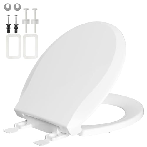 Image of Round Toilet Seat Soft Close, 16.5 inch Standard Round Toilet Lid, Cotton White | Universal Toilet Replacement Compatible with TOTO /Kohler /Gerber /American Standard, 2-pack Toilet Bolts and Nuts