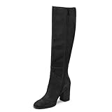 Gradinery Womens Black Knee High Boots Faux Suede Chunky Heel Square Toe Tall Boots Side Zipper Fashion Long Boot,size 9