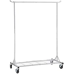 Amazon Basics Perchero de barra con ruedas, cromado, 129,5 x 54,61 x 142,2-167,64 cm
