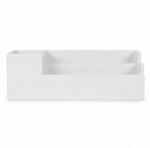 Image of Wooden Desk Organiser with Pen Holder, Mobile & Tablet Stand, Card Holder - Multi-Compartment Office Desk Organizer for Study Table, Bedside Table & Living Room | White Finish