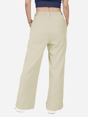 keriffe Womens Wide Leg Work Pants Waffle Knit High Waisted Button Down Casual Dress Palazzo Trousers Pockets3