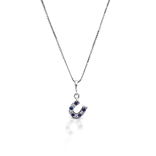 Kelly Herd Blue & Clear Dangle Horseshoe Necklace - Sterling Silver