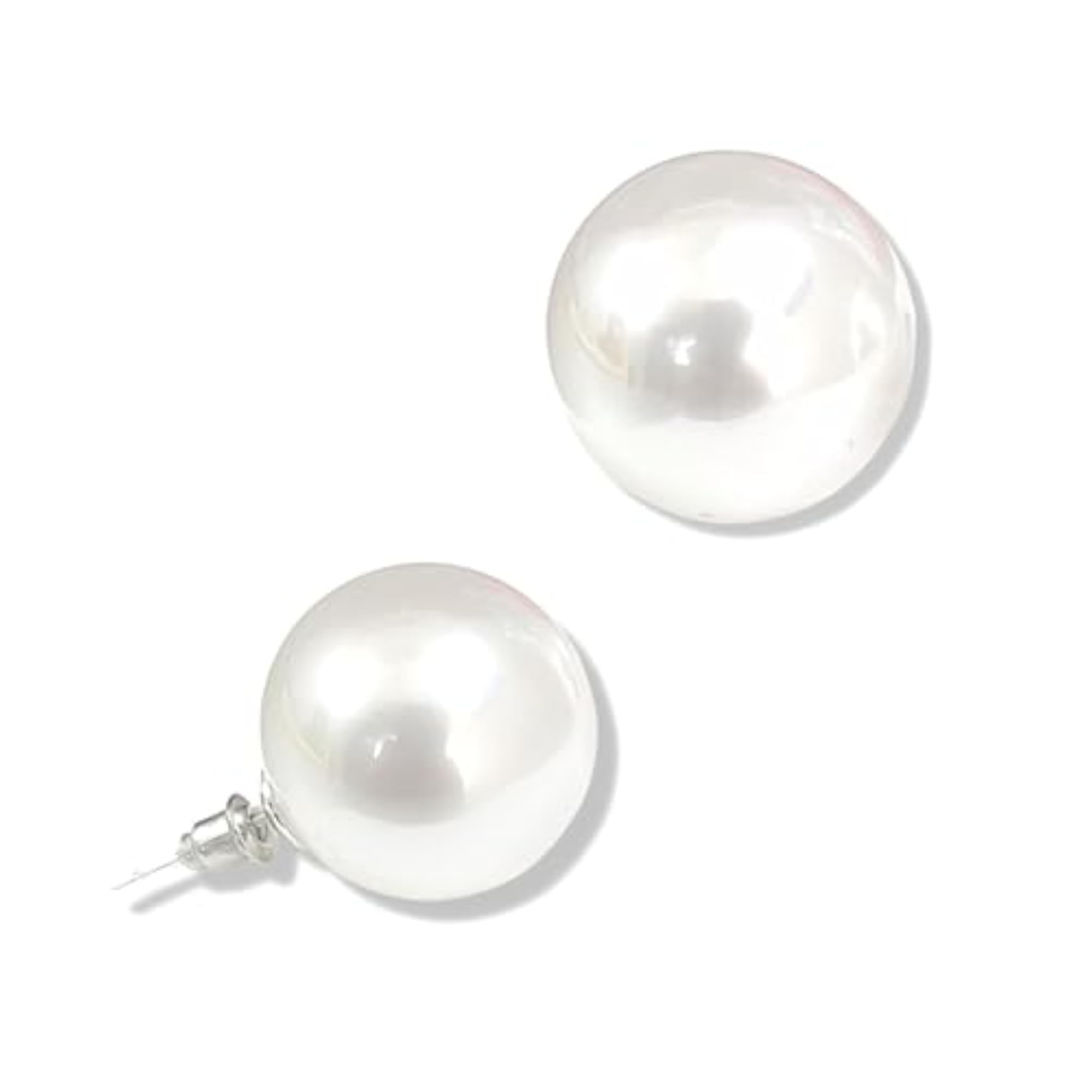 Women's Oversized Pearl Stud Earrings, Classic White Design