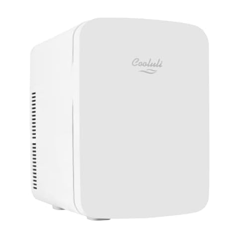 Cooluli 15L Mini Fridge for Bedroom, Car, Office Desk & College Dorm - 12V Portable Cooler & Warmer for Food, Drinks, Skincare - AC/DC Small Refrigerator with Glass Front, White Cover