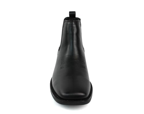 AZAR MAN Mens Western Chelsea Cowboy Ankle Boots Square Toe Pull On Leather Block Heel3