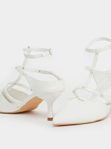 Women 7011484436 Faux Pearl Embellished Pointed to Shoes White, 39 EU4