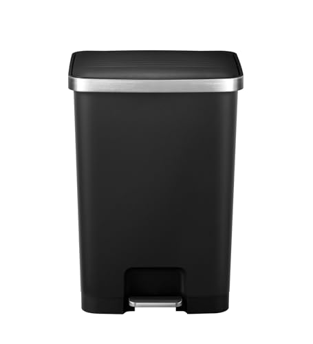 Image of Obsessions EKO 70L Plastic Step Bin with Pedal, Large Capacity Trash Can Ideal for Home, Kitchen and Office, Black