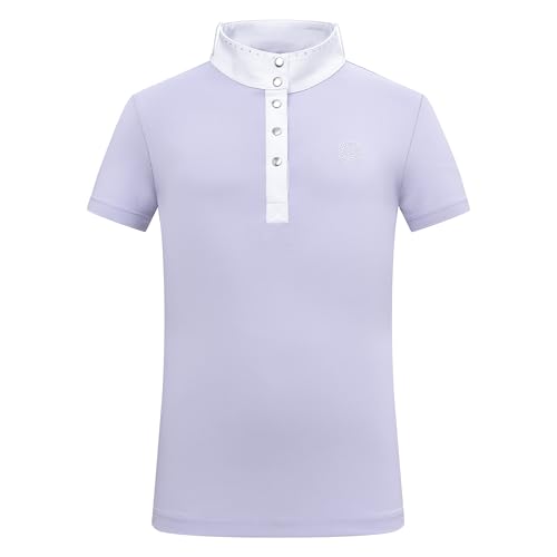 Imperial Riding Kinder Turniershirt IRH Basic Glam, Kurzarm Reitshirt mit Stehkragen, leicht und atmungsaktiv, Blauregen, 152