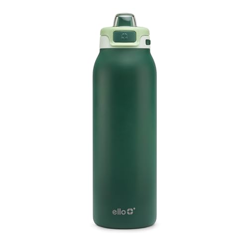 Ello Pop & Fill 32oz Stainless Steel Water Bottle with Quick Fill Technology, Double Walled and Vacuum Insulated Metal, Leak Proof Locking Lid, Sip and Chug, Reusable, BPA Free, Forest Mist