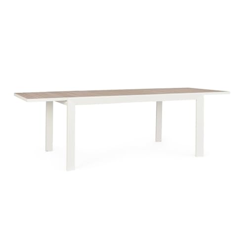 KONTE.DESIGN Mesa extensible Belmar efecto madera y estructura de aluminio blanca, 160 × 100 cm – 240 × 100 cm