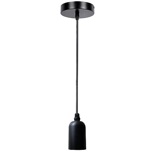 LEDSone Vintage Industrial Ceiling Pendant Light Metal Round Ceiling Rose Adjustable Cable E27 Light Fitting 60W Lighting Bulb Holder for Indoor Living Kitchen Pub Cafe Hotel Restaurants (Black)