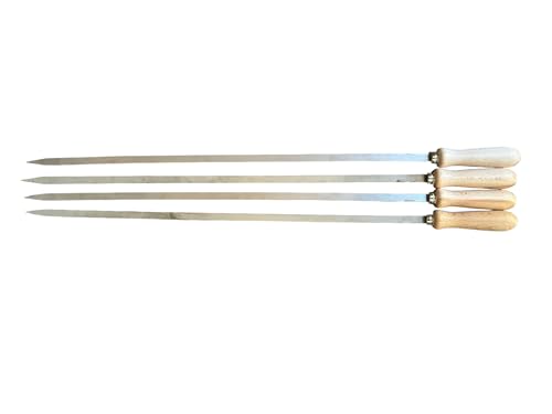 Spiedi per barbecue in acciaio inossidabile lunghi 74 cm con manico in legno per carne pesce verdure (4)
