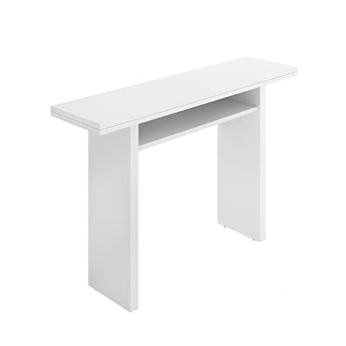 DEKIT GRUPO RIMOBEL TALY Mesa Consola Extensible Comedor Cocina, Melamina, Blanco, 77-75x111x33-66 cm