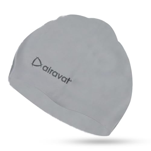 Airavat Basic Swim Cap, 001 Silicone Swim Cap, Comfortable Bathing Cap Ideal for Curly Short Medium Long Hair, Swimming Cap for Women and Men (Grey)
