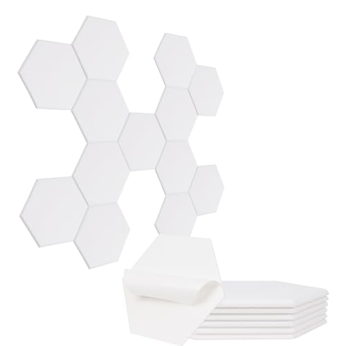 Paneles Insonorizacion Pared Autoadhesivo, 12 Piezas Hexagonales Paneles Acusticos 30 * 26 * 1cm, Alta Densidad 230kg/m³, para Decoración de Paredes y Tratamiento Acústico, Gaming, Podcasting