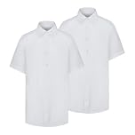 Trutex Boys White Short Sleeve School Shirts, 2 Pack – Regular Fit Easy Iron Cotton-Rich Button Down School Uniform Shirts – Age 10 (2 Pack)