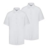 Trutex Basics 2 Pack Short Sleeve School Shirts (3-16+ Years). Regular Fit Easy Iron Button Down Shirts - Genuine White School Uniform
