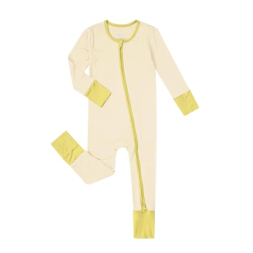 Image of Teach Leanbh Unisex Baby Bamboo Viscose Pajamas with Mittens and Feet Cuffs Soild Printing 2 Way Zipper Long Sleeve Romper