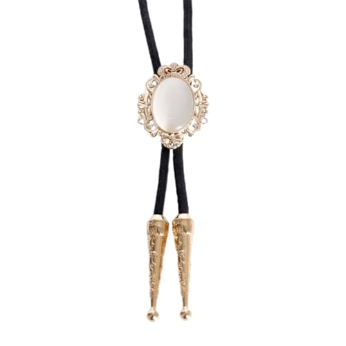 WEYIMVTO Corbata bolo, Collar de boda con corbata cuerda cuero sintético for hombre, corona flores metal y piedras, joyería estilo vaquero occidental(White)