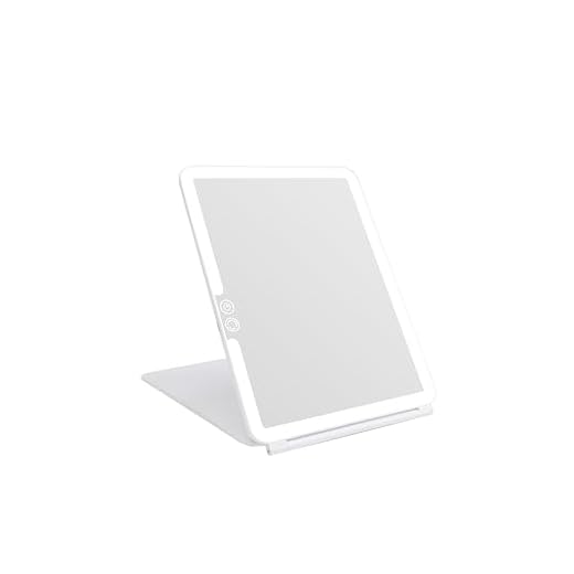 deweisn Folding Lighted Makeup Mirror with 72 LEDs 3 Colors Light Modes USB Rechargable 1800mA Batteries Portable Ultra Thin Compact Vanity Mirror Dimmable Travel Mirror