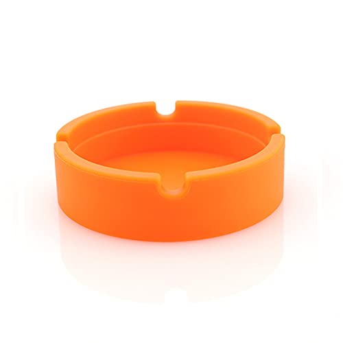 Suneast Cigarette Ashtray, Round Silicone High Temperature-Heat Resistant Cigar Ashtray with 4-Slot, Portable Windproof Ash Tray Bin for Outdoor or Home - Orange