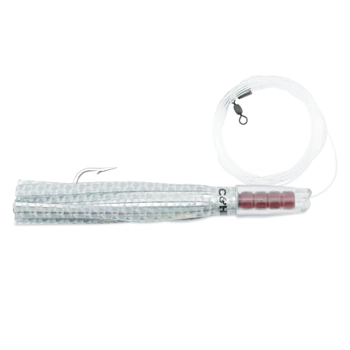 C&H Lures Rattle Jet Rigged & Ready, Silver Mylar Skirt, 7/0 Mustad Hook, AFW Swivel, 100 lb Grand Slam Mono Line, 6 ft