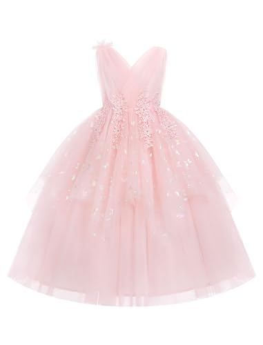 IDOPIP Flower Girl Sequin Butterfly Dress for Kids Wedding Pageant Party Long Gown Princess Birthday Handkerchief Tulle Dress