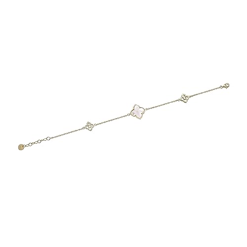 Lavari Jewelers Malachite, Black Onyx or Mother of Pearl and Cubic Zirconia Flower Bracelet for Women in 925 Sterling Silver with Gold Plating 7 to 8 Inches Adjustable Lobster Claw2