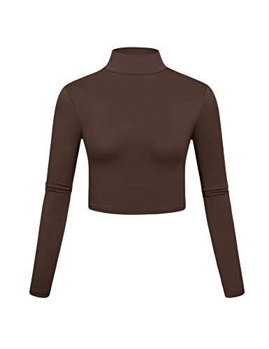 Image of Kindcall Lightweight Mock Turtleneck Crop Tops Long Sleeve Casual Base Layer for Women
