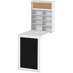 Estanteria Con Mesa Abatible Ikea InnovaGoods® Mesa Plegable de Pared Woldy, Escritorio, Mesa Escritorio con Pizarra y estantería, Escritorio Plegable multifunción para Trabajar y Ahorrar Espacio, Medidas ?80x50x18 cm, Color Blanco
