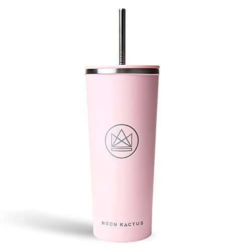 Neon Kactus, Pink Flamingo Stainless Steel Tumbler, Insulated Tumblers with Straw and Flip Lid