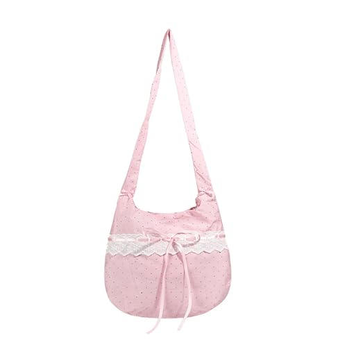 Bow Purse Polka Dot Crossbody Shoulder Bag Lace Trim Bow Bags Large Canvas Bowknot Handbag Cute Gifts for Women