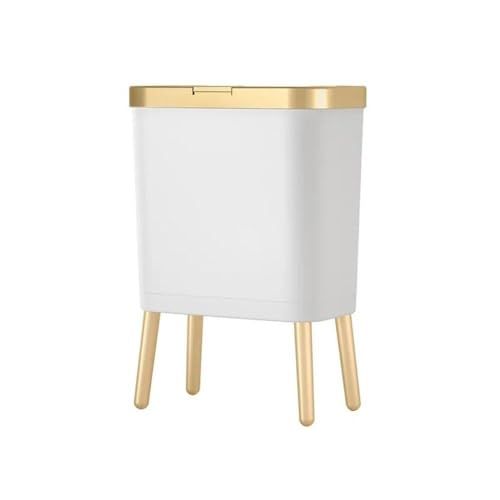 WHARGTSL Papelera for Dormitorio Fit For Tapa, Fina, for baño, a Prueba de Perros, Moderna, de plástico Dorado, Ideal for Oficina y Cocina.(White Gold)