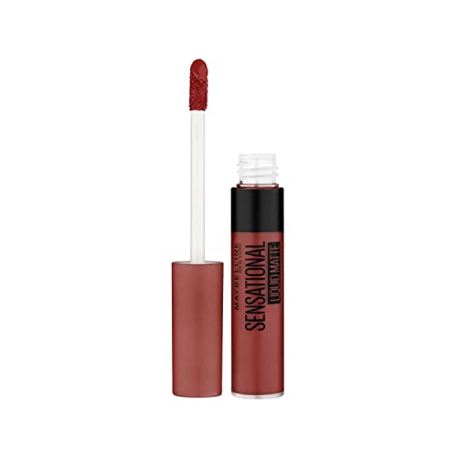Maybelline New York Sensational Liquid Matte Lipstick, Non-sticky, Non-drying Lipstick and Super Precise Application, Long-lasting Liquid Matte Lipstick - 13 Upbeat Crimson|7ml