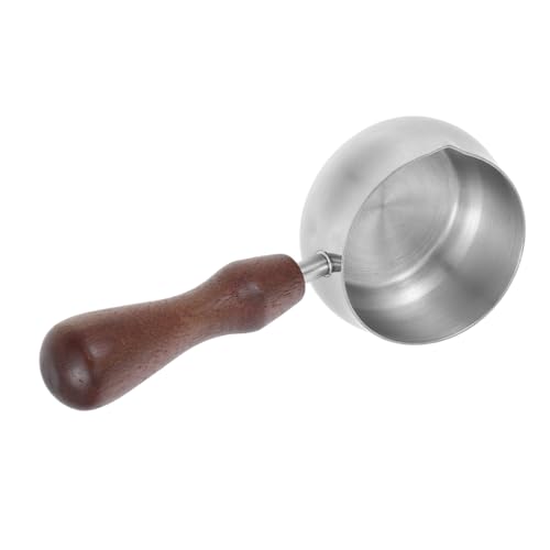 PartyKindom Stainless Steel Espresso Pouring Cup with Elegant Wooden Handle for Melting Butter and Frothing Saucepan with Spout for Coffee Preparation and Serving