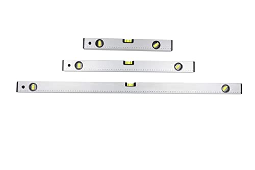 Kinzo Livelle a bolla – Set di livelle a bolla 40/60/100 cm – 0°/45°/90° – Alluminio – Grigio