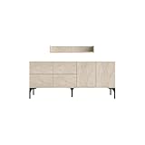  CONCEPT USINE  Buffet Aura 180 cm Effet Travertin  6 Espaces de Rangement avec Portes + Étagère Murale  Pieds Noirs Design  Style Minéral Chic  Mélaminé Résistant  Facile à Vivre