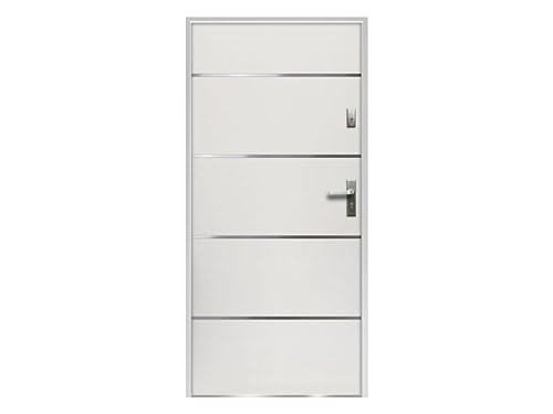 Venta-unica - Puerta de entrada de acero y inox Alt. 207 x Ancho 100 cm blanco - abre a la izquierda - NAXARA