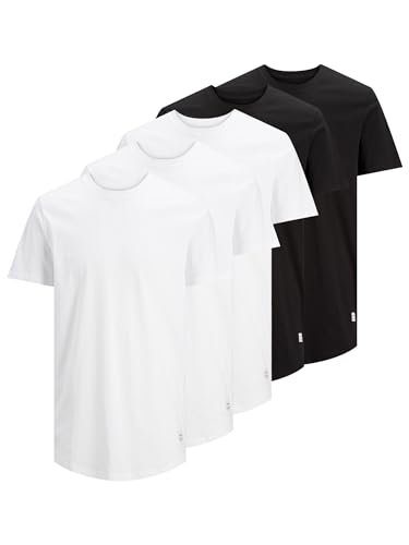 Jack & Jones Herren JJENOA Tee SS Crew Neck 5PK MP T-Shirt, Black/White, L