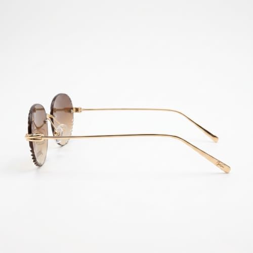 Image of UV Protected Aurora Edge Rimless Photochromic Sunglasses for Men & Women | Oval Sunglasses | Golden Frame | Brown Gradient Lens | Lightweight Fashion Eyewear for Driving, Travel