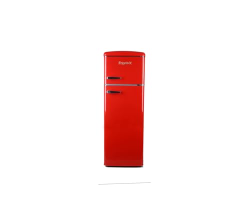 Frigelux RFDP246RRA++ Kühlschrank mit 2 Türen, Retro, 246 l, Gefrierteil 52 l, automatische Abtauautomatik, freistehend, Vintage 50er Jahre, Rot