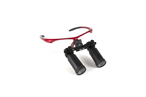 EustomA 6.0X High Magnification Magnifying Glass Flip-up Type Binocular Loupe Adjustable Pupillary Distance 420mm Operating Distance (Red)