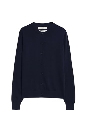 Marks & Spencer Strickjacke Aus Reiner Merinowolle Mit Rundhalsausschnitt Damen Marineblau UK 14 (EU 42)