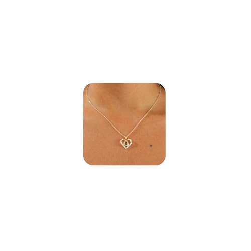 VIROMY Heart Necklaces for Women 14k Gold Plated Heart Knot Pendant Necklaces for Women Personalised Gifts Birthday Friendship Jewellery for Her