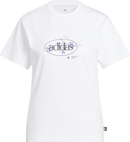 T-shirt Adidas W Elem Flrl haut de sport blanc à manches courtes