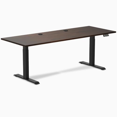 Image of Desky Dual Rubberwood Sit Stand Desk Dark Walnut 48 inch Matte Black