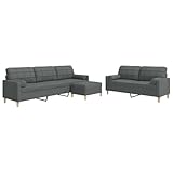 ULUYYUC Lounge Sofa Outdoor Big Sofa Sitzecke Wohnzimmer Sofa Klein - 3-TLG. Sofagarnitur mit Fußhocker & Dekokissen Dunkelgrau Stoff für Balkon Schlafzimmer Küche Wohnzimmer